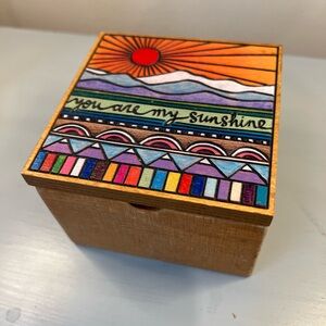 Primitives By Kathy Wooden Box Carved YOU ARE MY SUNSHINE Boho Trinket Jewelry